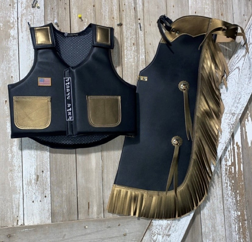 FAUX LEATHER KID'S RODEO CHAP VEST COMBO – Saddle Barn